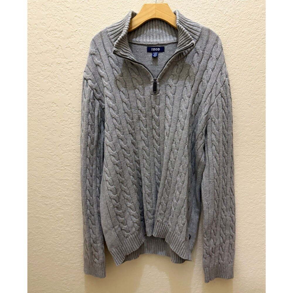 IZOD Women’s Gray Cable-Knit 1/4 Zip Mock Neck Pullover Sweater XL 18/20